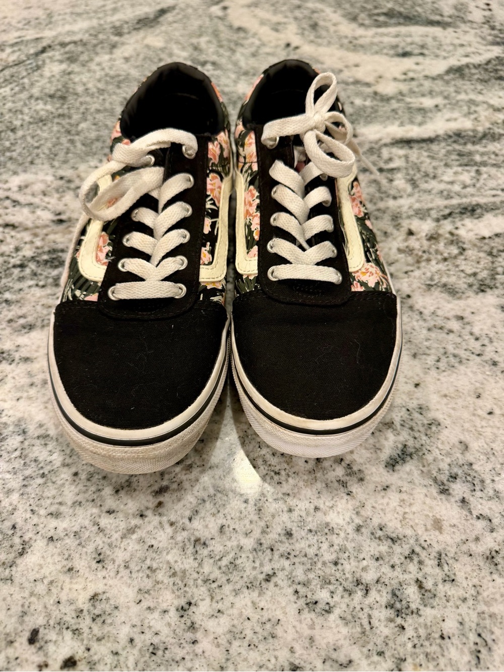 Vans Kids Black Sneakers with Pink Floral Side Panels